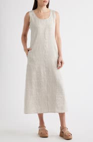 Eileen Fisher Scoop Neck Linen Blend Dress