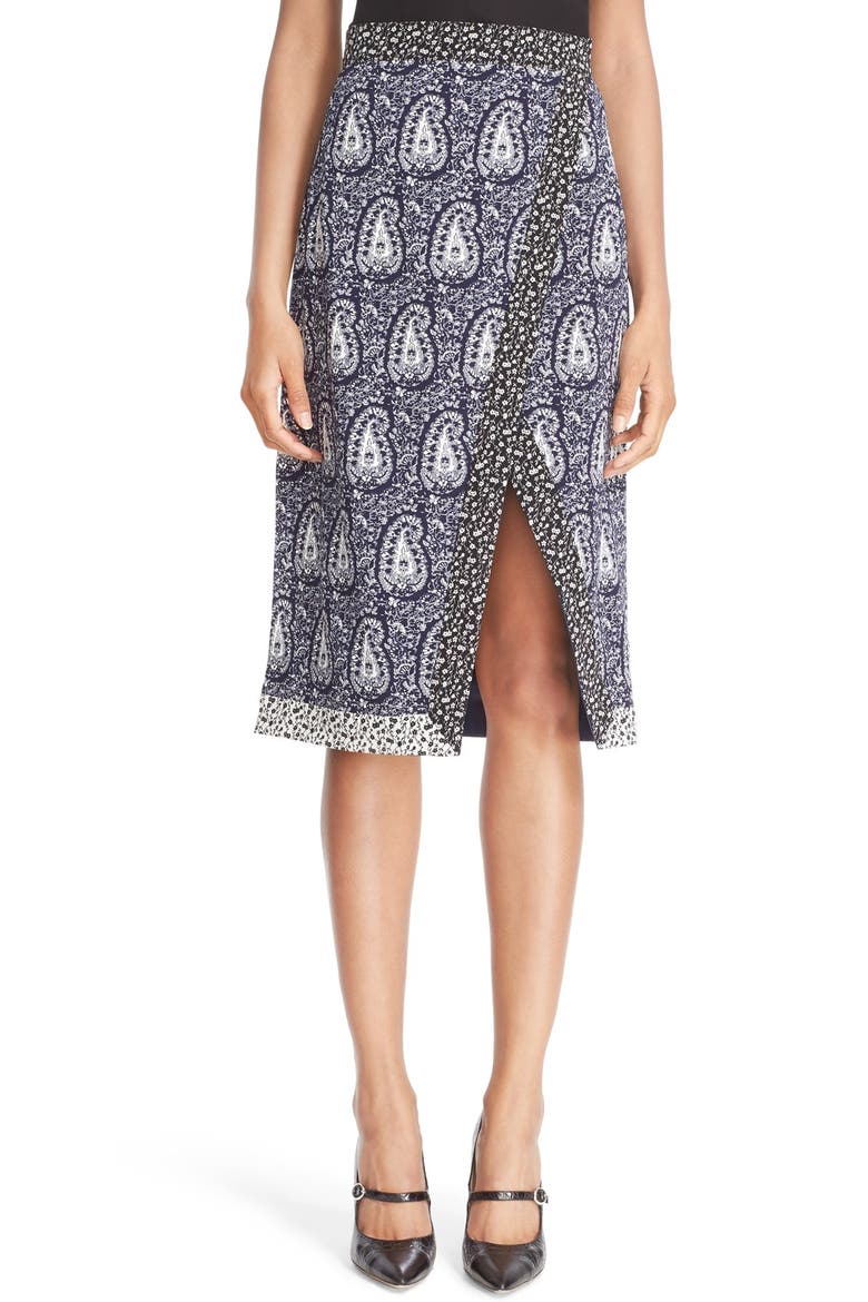 'Jude' Paisley Faux Wrap Skirt, Main, color, NAVY