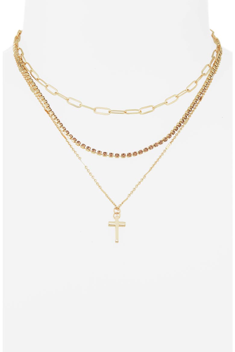 Topaz Crystal Triple Layer Cross Necklace, Alternate, color, OPEN YELLOW