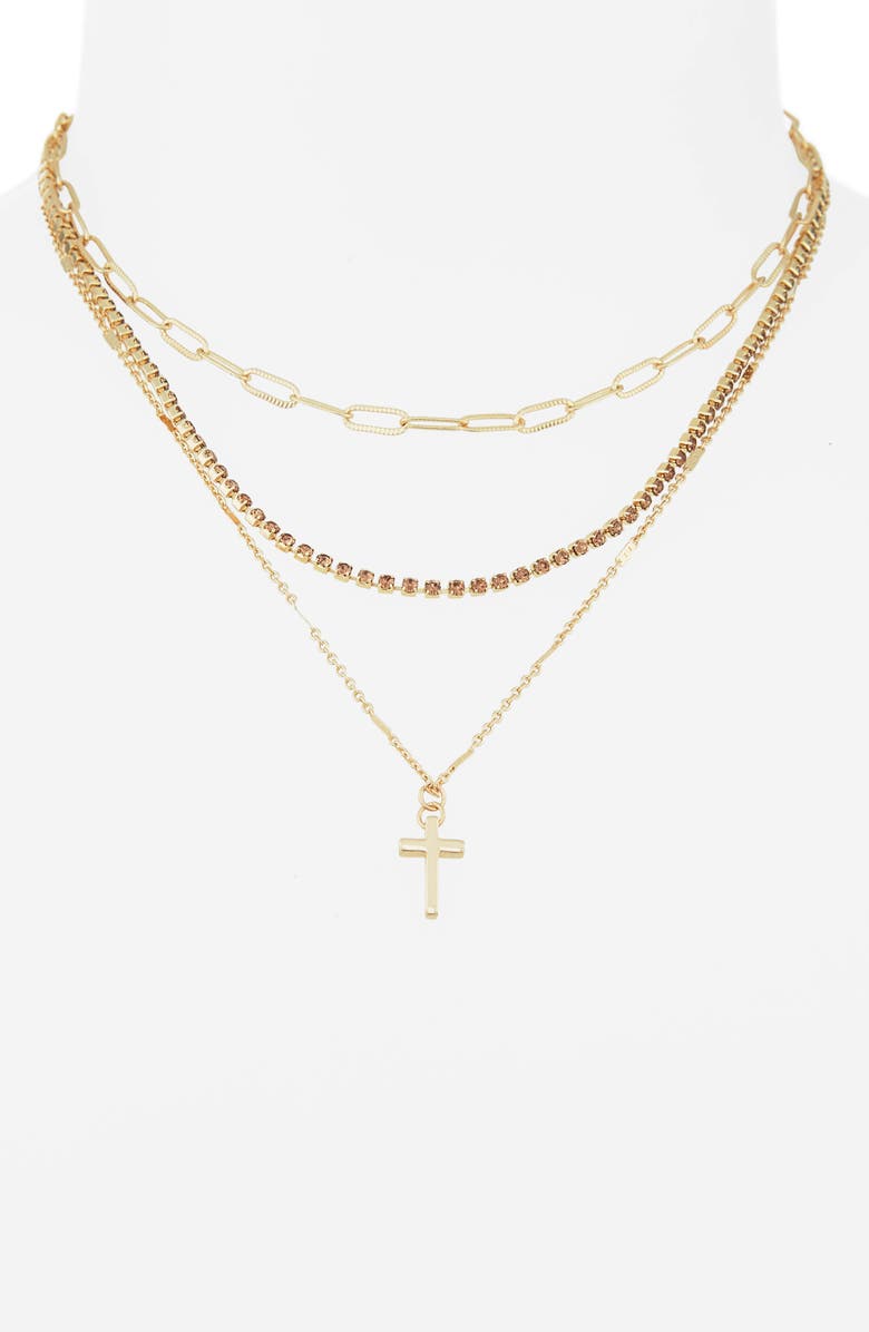 Panacea Topaz Crystal Triple Layer Cross Necklace, Alternate, color, Open Yellow