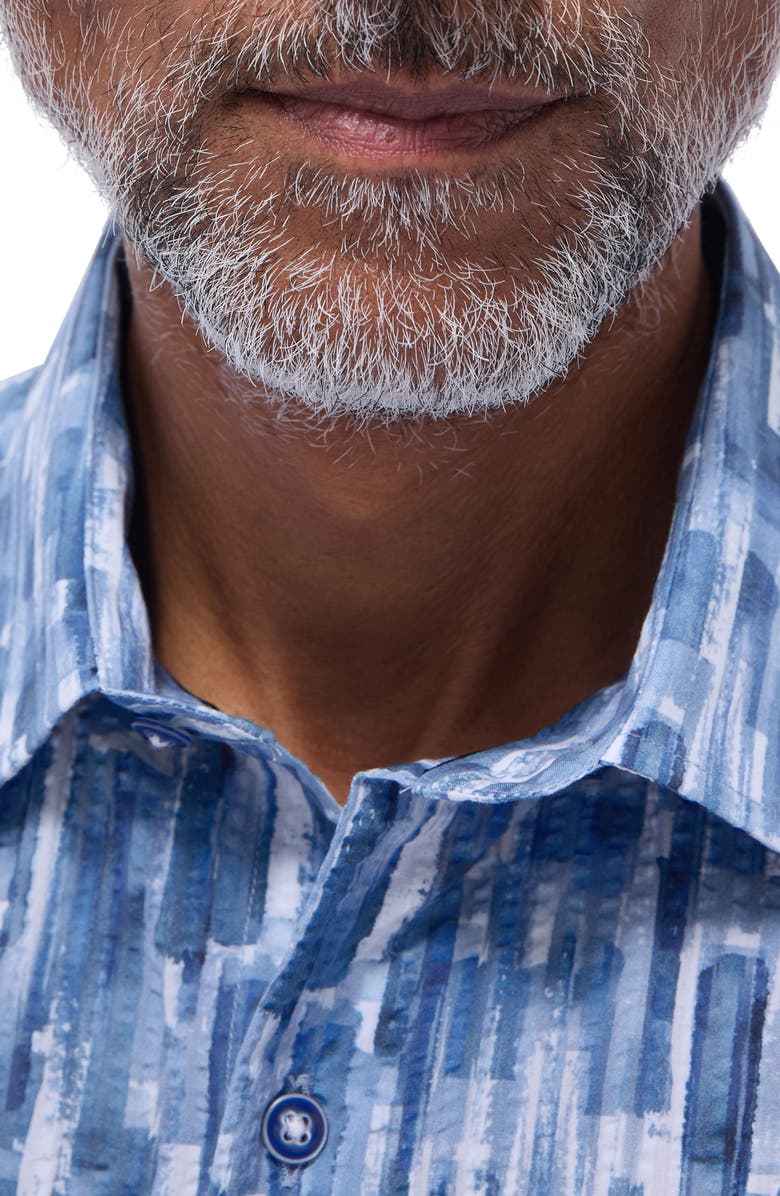 Bugatchi Orson Brush Print Short Sleeve Cotton Seersucker Button-Up Shirt, Alternate, color, 