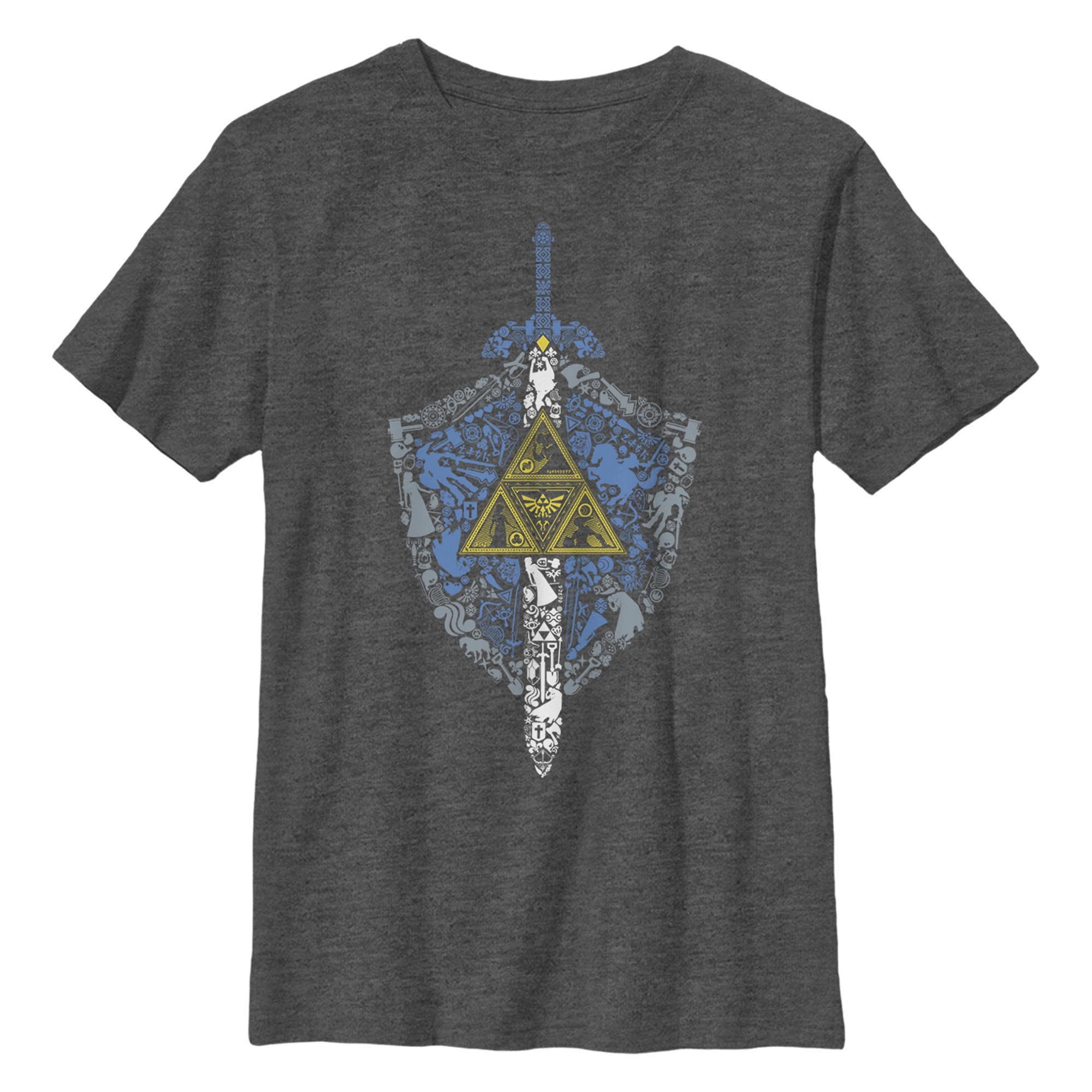 Boy's Nintendo Legend of Zelda Hidden Pattern  Graphic T-Shirt in Charcoal Heather 