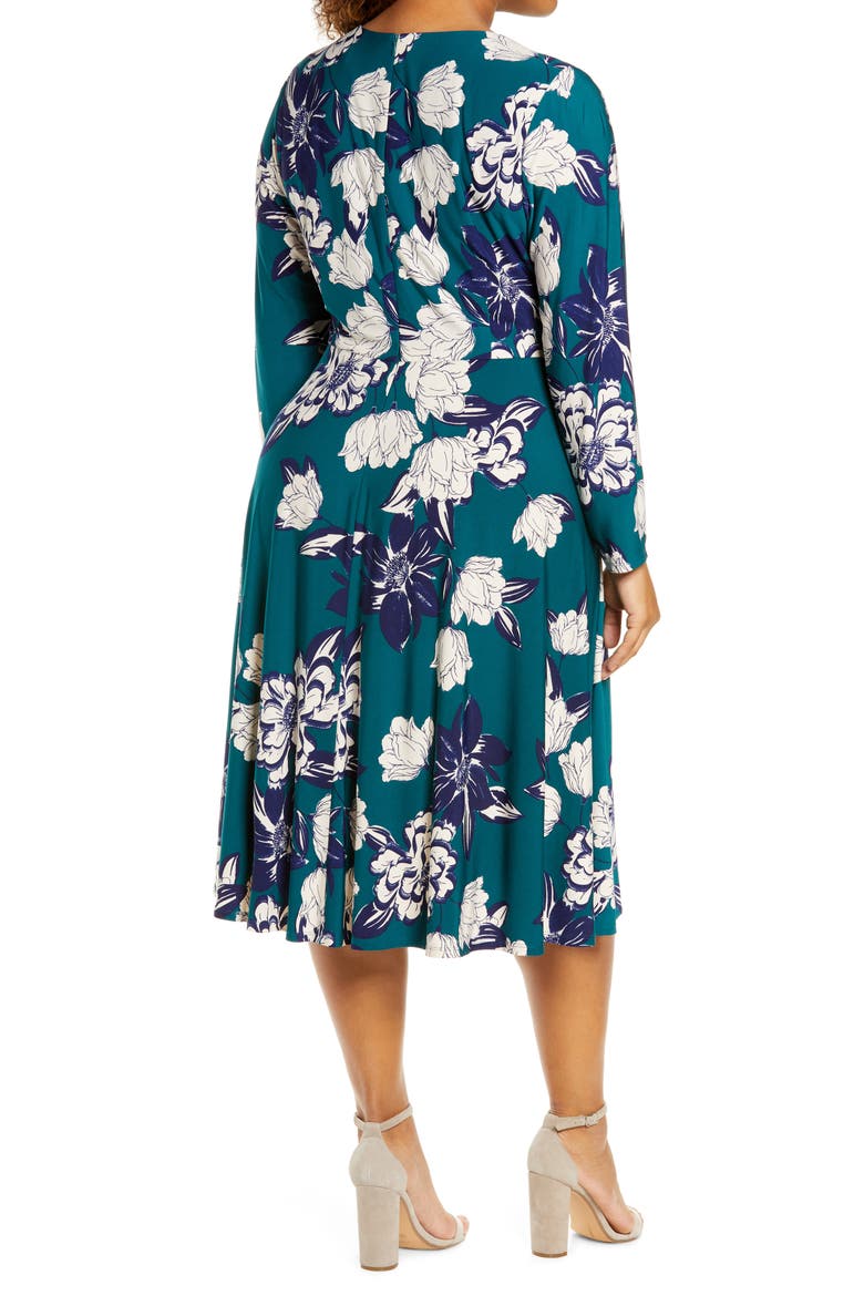 Floral Long Sleeve Midi Dress, Alternate, color, HUNTER