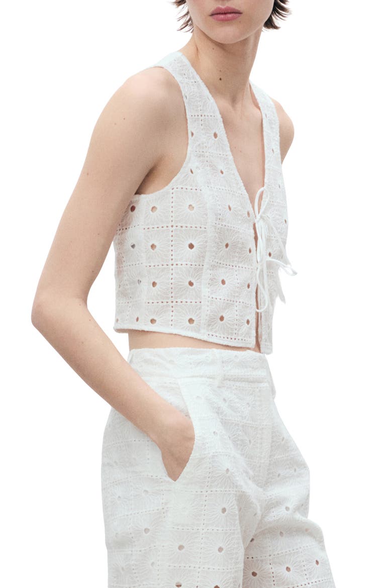 Embroidered Tie Front Vest, Alternate, color, WHITE