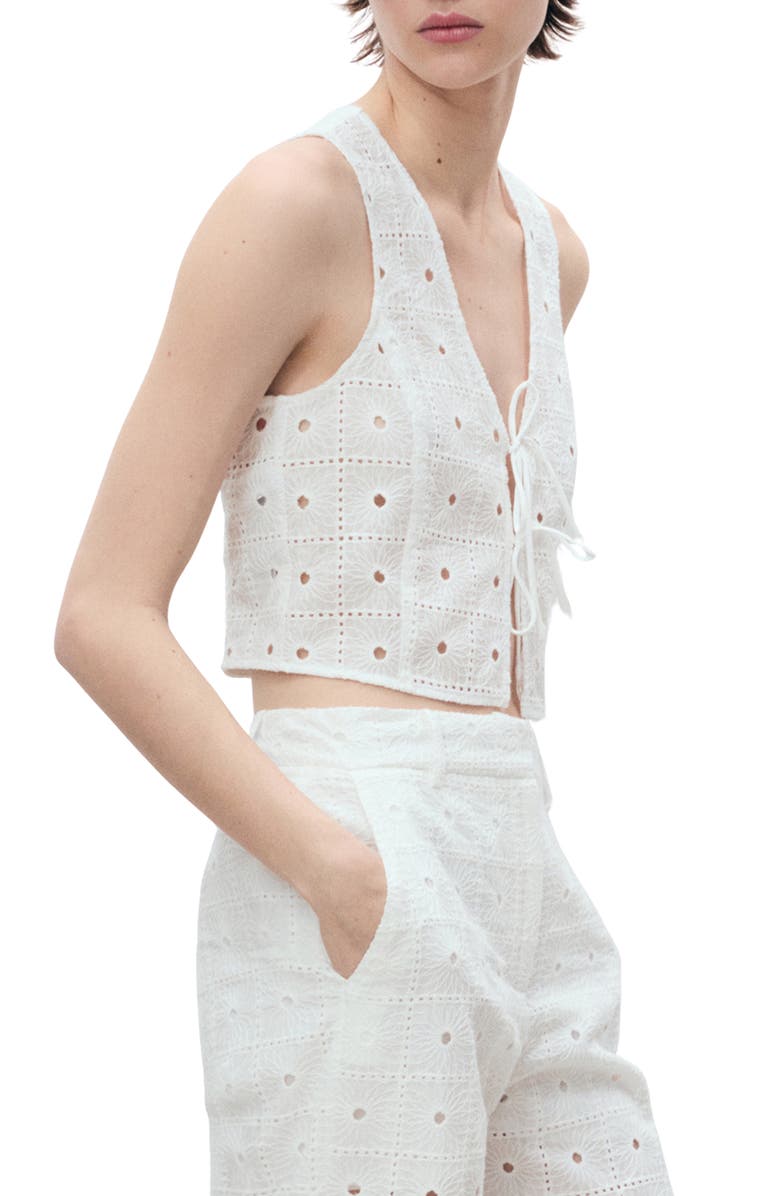 MANGO Embroidered Tie Front Vest, Alternate, color, 