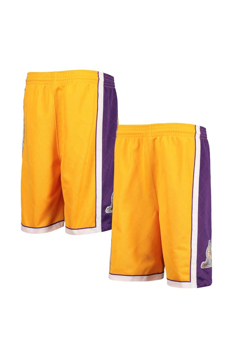Mitchell & Ness Youth Mitchell & Ness Gold Los Angeles Lakers 2009 Hardwood Classics 75th Anniversary Swingman Shorts, Main, color, 