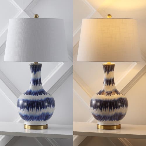 Jonathan Y Tucker 30.5" Ceramic/metal Led Table Lamp In Blue/white
