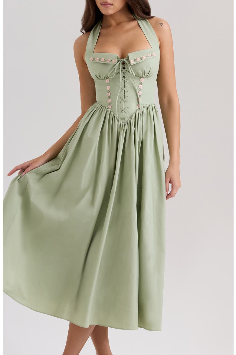Emilia Corset Halter Midi Dress, Alternate, color, RESEDA