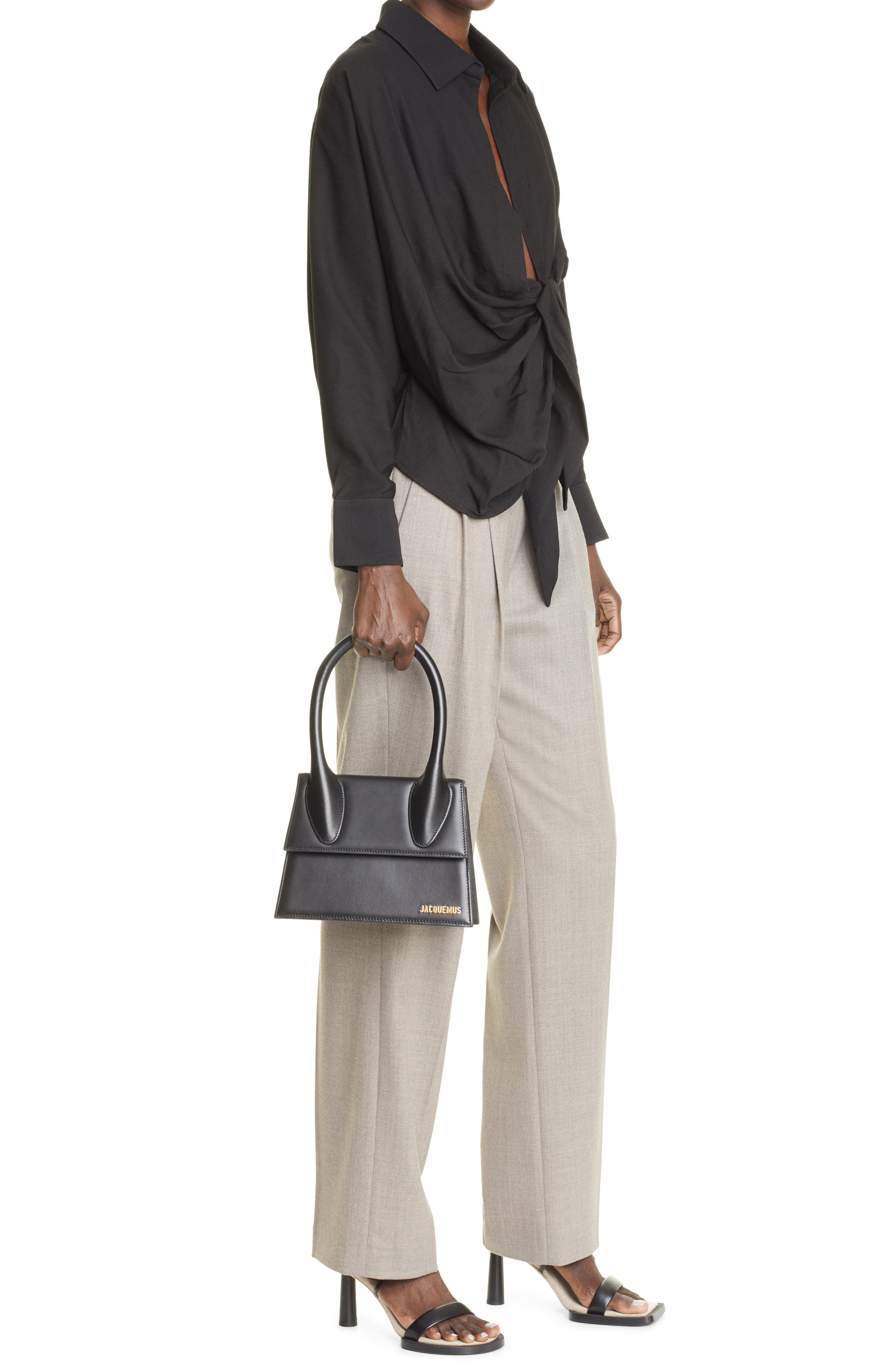 Jacquemus Le Grand Chiquito Leather Top Handle Crossbody Bag, Alternate, color, Black