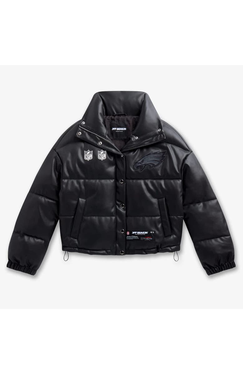 Off Season Women's Black Philadelphia Eagles Faux Leather Puffer Jacket, Alternate, color, Black