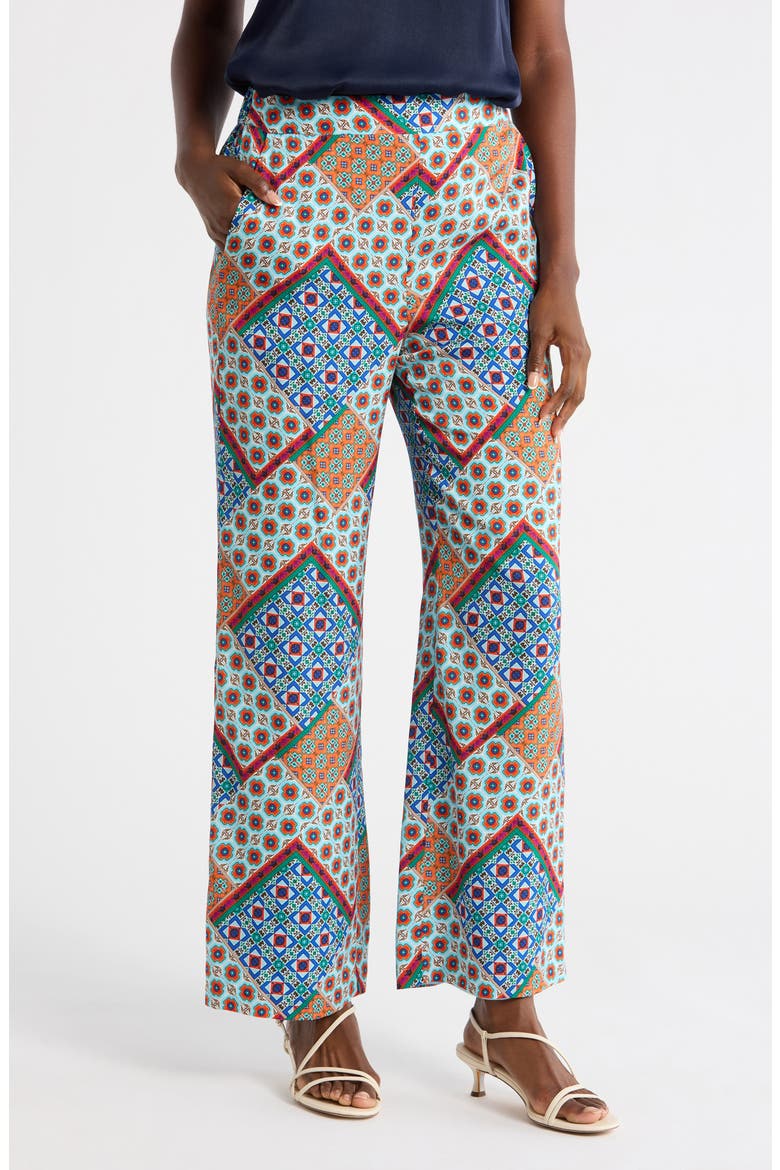 Andrea Printed Wide Leg Silk Blend Pants, Main, color, TROPEZ TILE