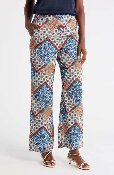 Andrea Printed Wide Leg Silk Blend Pants