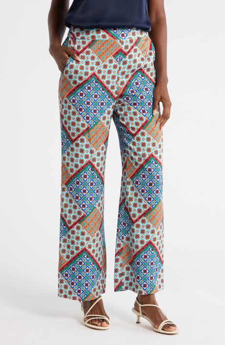Elie Tahari Andrea Printed Wide Leg Silk Blend Pants