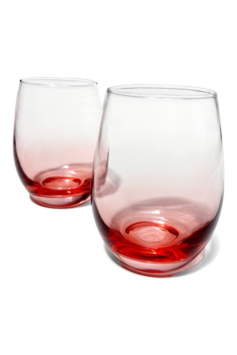 Talianna Set of 2 Ombré Stemless Wine Glasses, Main, color, PINK