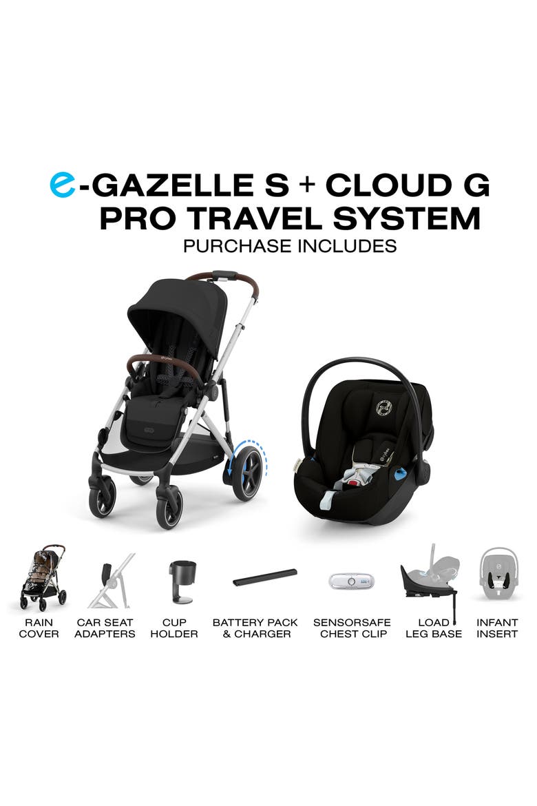 e-Gazelle S Stroller & Cloud G Pro Car Seat Travel System, Alternate, color, MOON BLACK