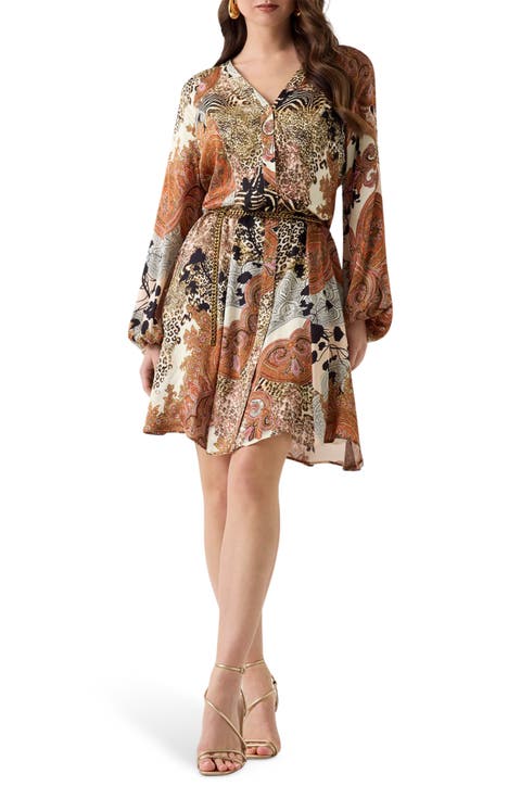 Gwenda Long Sleeve Mixed Print Dress