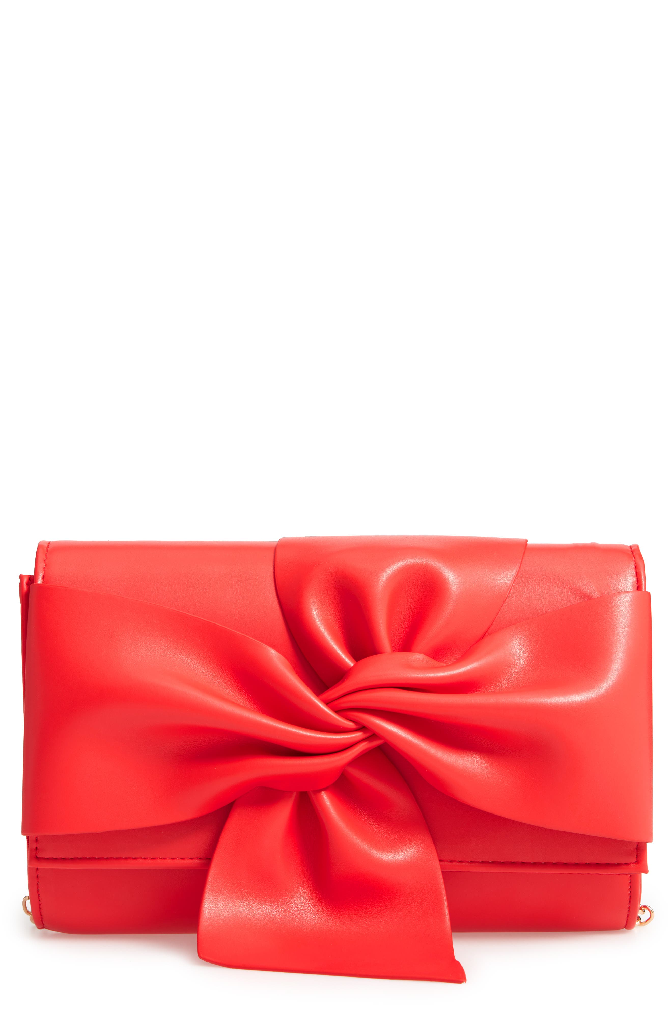 Street Level Bowtie Faux Leather Clutch, Main, color, 