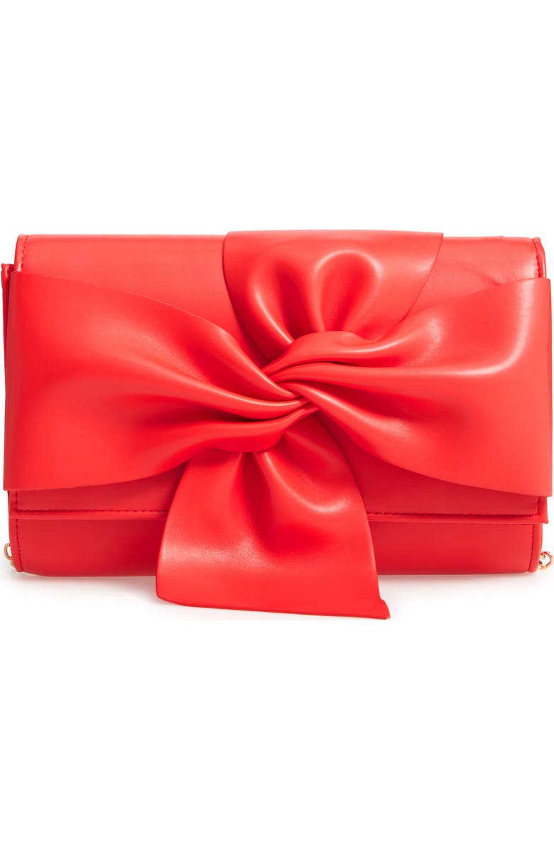 Street Level Bowtie Faux Leather Clutch, Main, color,