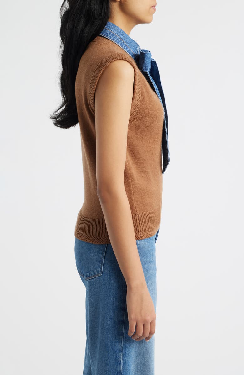 Wit & Wisdom Mixed Media Removable Bow Neck Sweater, Alternate, color, Sahara Sand/ Blue