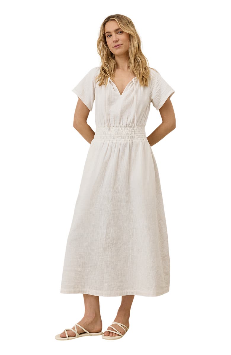 Pact Organic Cotton Coastal Double Gauze Boho Midi Dress, Alternate, color, Sea Salt