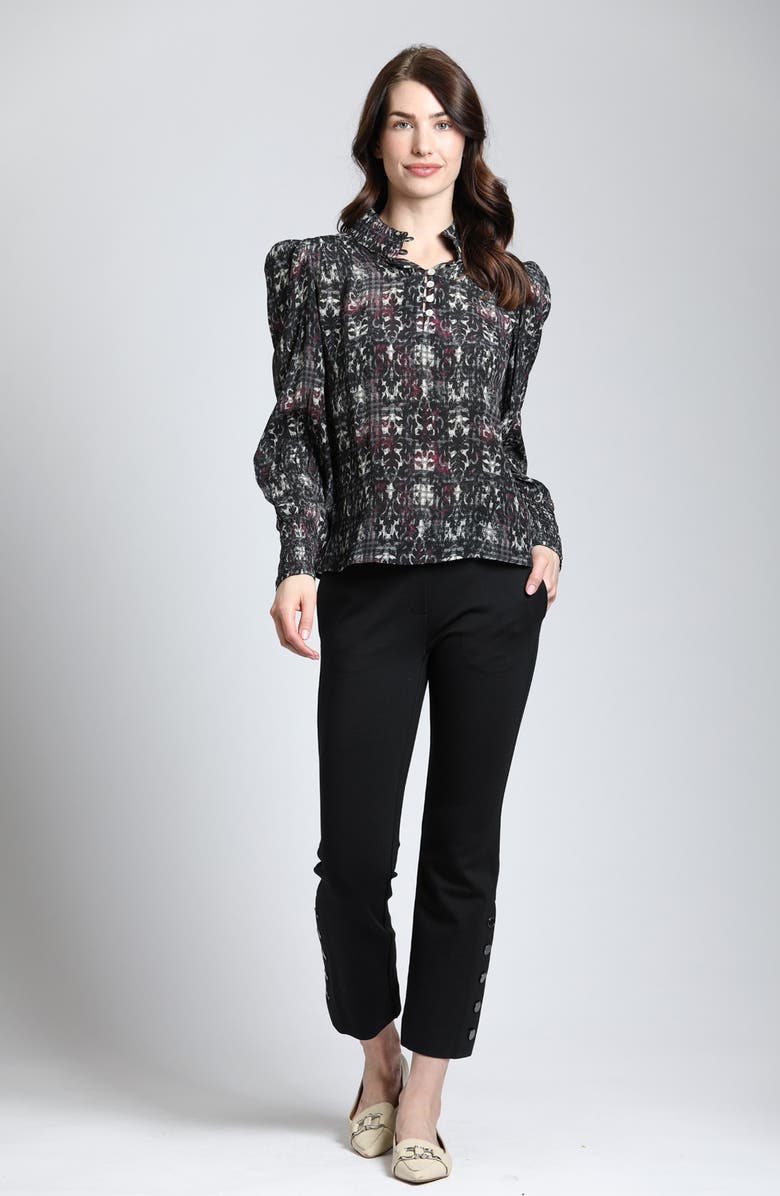 APNY Puff Shoulder Button Front Top, Alternate, color, Black/White Multi