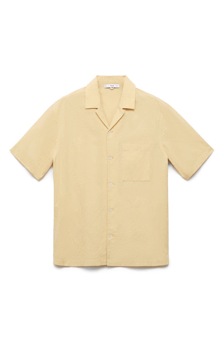 MANGO Floral Embroidered Cotton Camp Shirt, Alternate, color, Vanilla