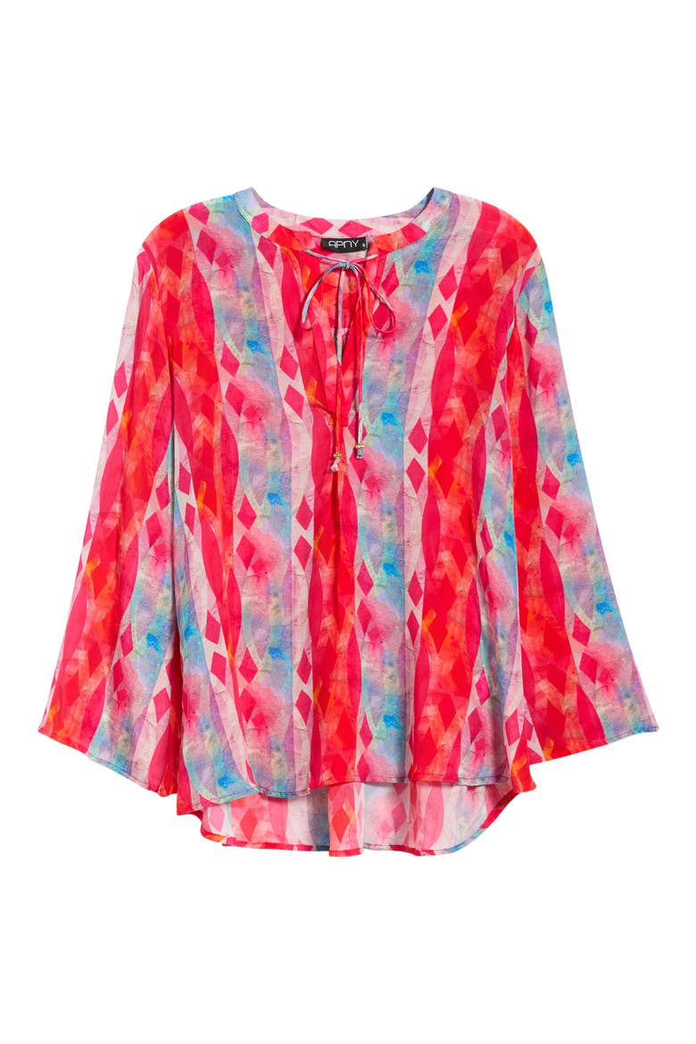 Print Split Neck Bell Sleeve Top, Alternate, color, RED MULTI