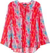 APNY Print Split Neck Bell Sleeve Top