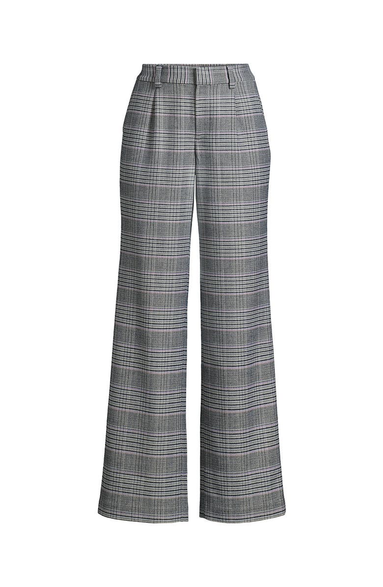 Lands' End Brushed Flannel High Rise Pleated Wide Leg Pants, Alternate, color, Pink Amethyst Glen Plaid