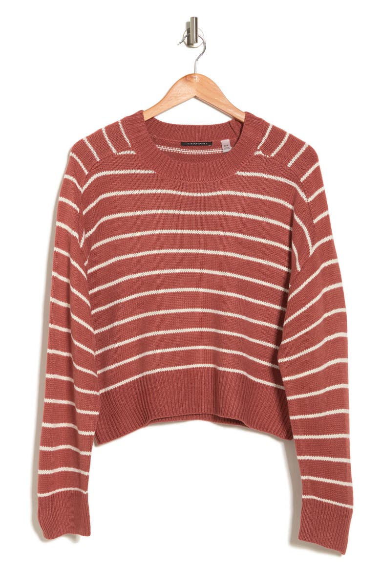Saddle Stripe Long Sleeve Sweater, Alternate, color, DUSTY COPPER/ CREAM STRIPE