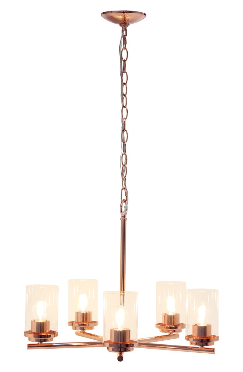 LALIA HOME Five Light Glass Shade Brushed Metal Pendant Light, Alternate, color,