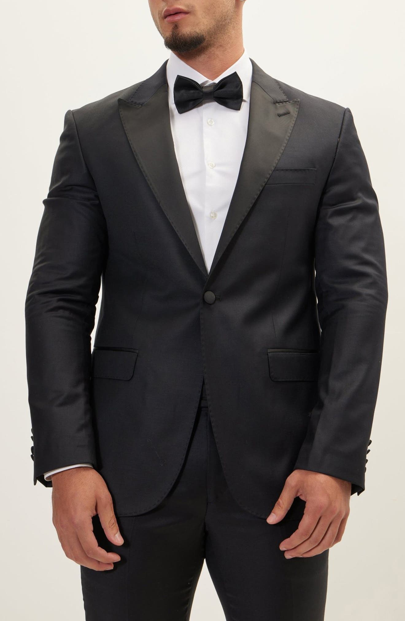 RON TOMSON Trim Fit Peak Lapel Wool & Silk Tuxedo