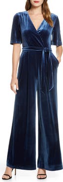 Eliza J Wide Leg Faux Wrap Velvet Jumpsuit
