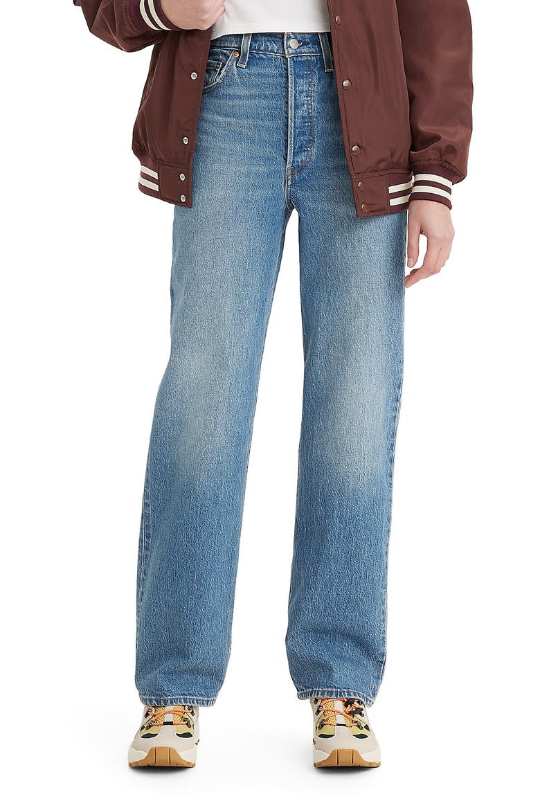 Ribcage High Waist Straight Leg Jeans, Main, color, DANCE AROUND