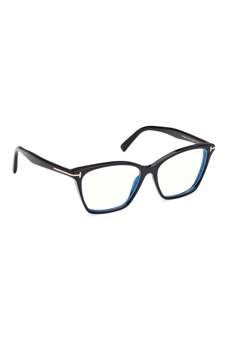 56mm Cat Eye Blue Light Blocking Optical Glasses, Alternate, color, BLACK ECO / T LOGO
