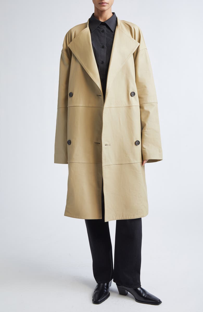 TOTEME Collarless Leather Coat, Alternate, color, Rye