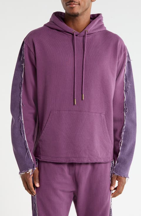 Distressed Denim Panel Hoodie