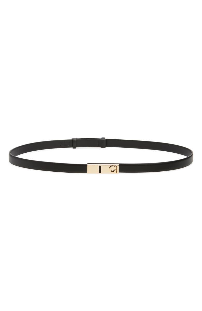 FERRAGAMO Hug Gancio Expandable Leather Belt, Main, color, Nero