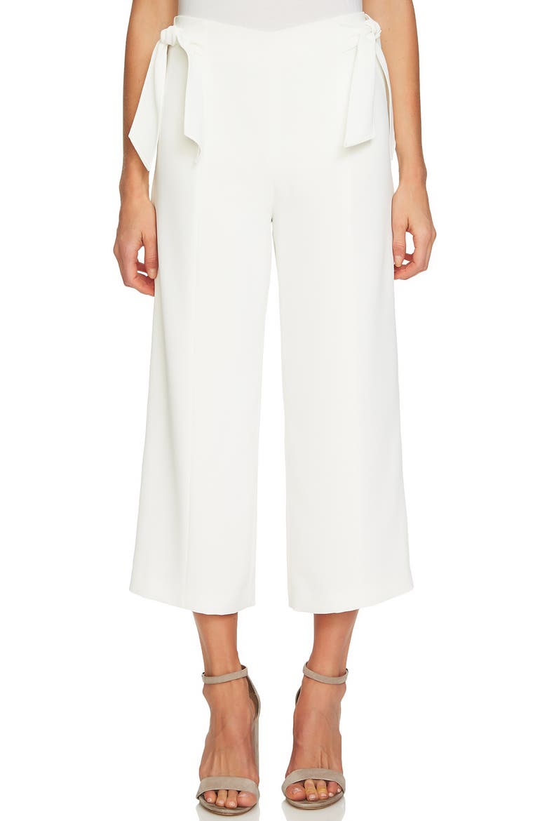 Double Tie Stretch Crepe Wide Leg Pants, Main, color, NEW IVORY