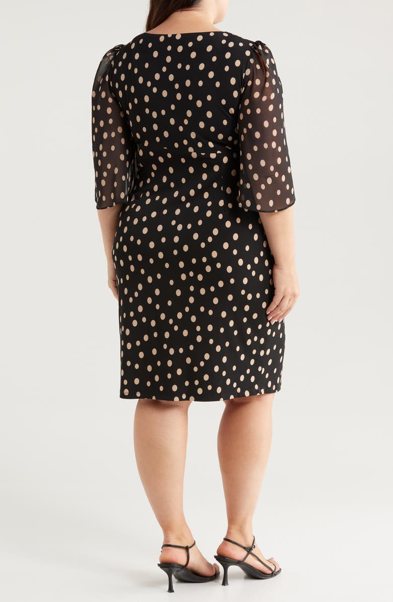 Connected Apparel Polka Dot Chiffon Sleeve Faux Wrap Dress, Alternate, color,