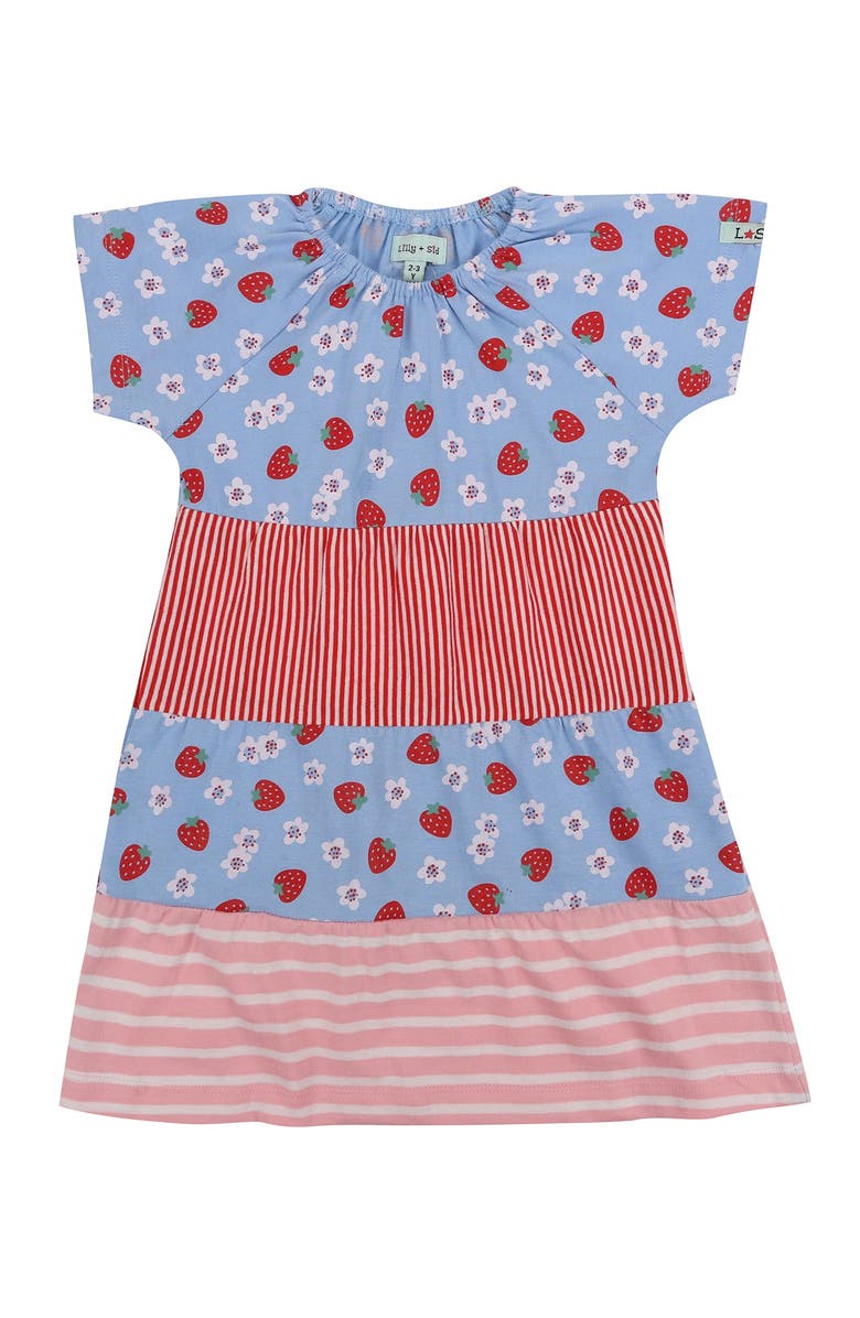Lilly + Sid Organic Cotton Strawberry Print Dress, Main, color, Multi
