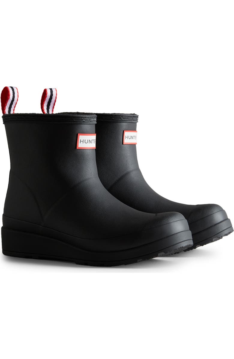 Hunter Play Short Faux Shearling Lined Waterproof Rain Boot, Main, color, Dark Black