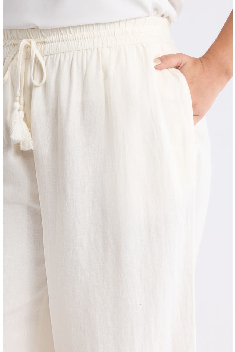 Cutwork Hem Linen Blend Pants, Alternate, color, IVORY EGRET