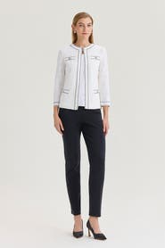 Ming Wang Heritage Diamond Faux Link Trim Knit Jacket
