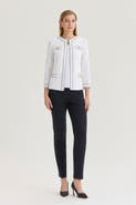 Ming Wang Heritage Diamond Faux Link Trim Knit Jacket
