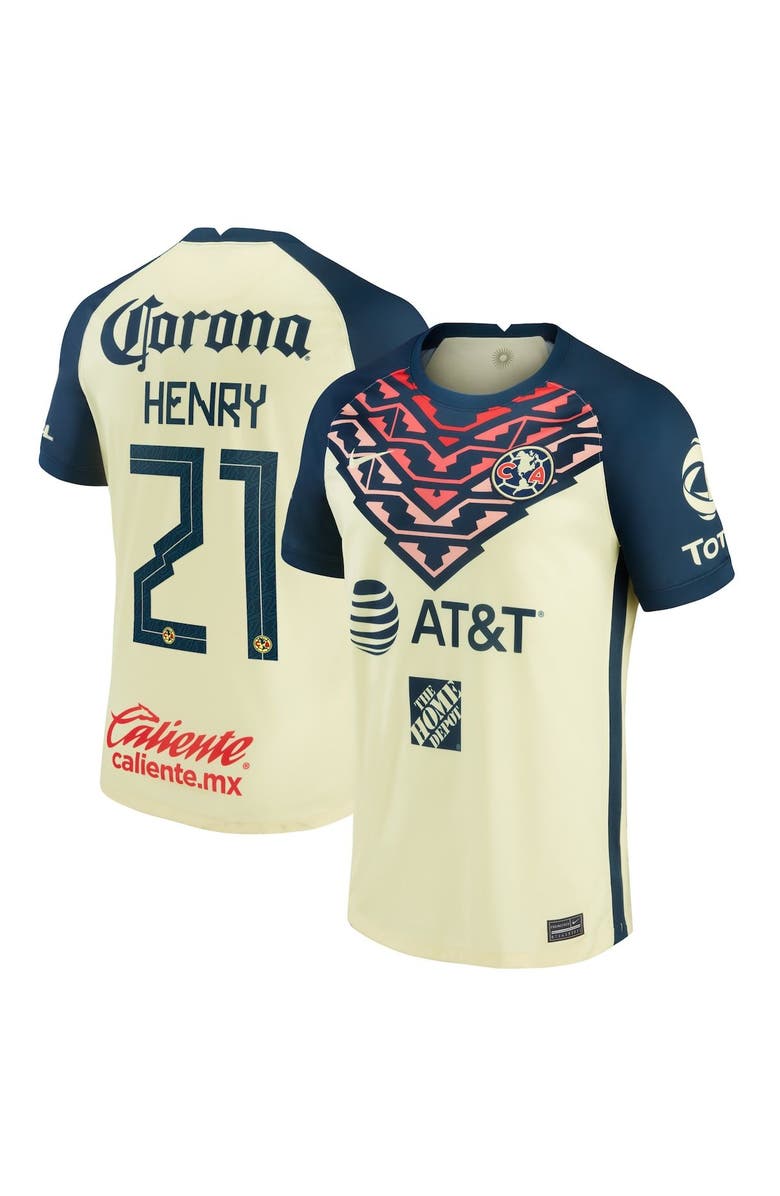 Nike Men's Nike Henry Martín Yellow Club America 2021/22 Home Breathe Stadium Replica Player Jersey, Main, color, 