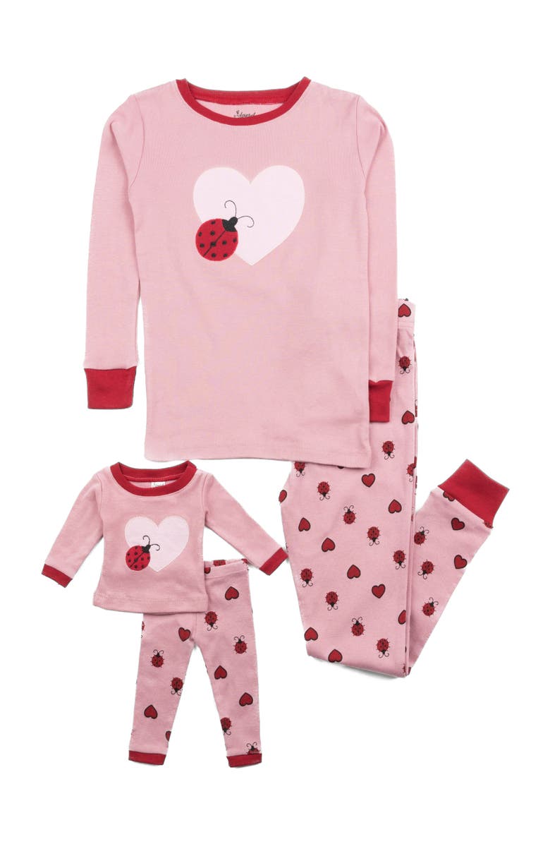 Leveret Girls Matching Doll Printed Cotton Pajamas, Animal & Seasonal Prints, Alternate, color, Ladybug W/Heart