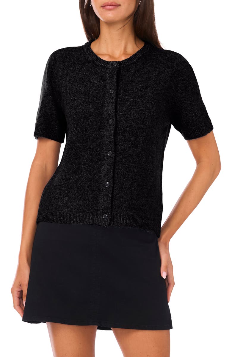 Vince Camuto Short Sleeve Cardigan, Main, color, Rich Black