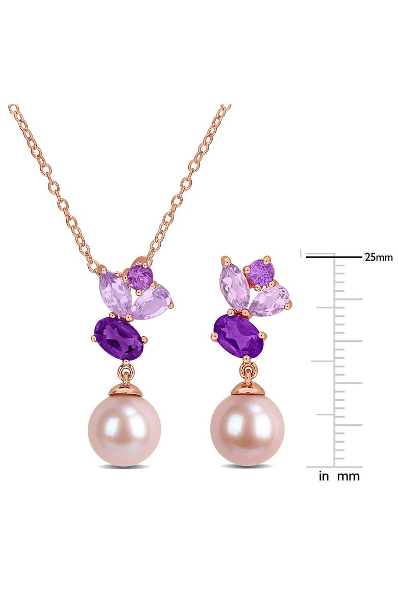 Amethyst & Pink Cultured Pearl Pendant Necklace & Drop Earrings Set, Alternate, color, PURPLE