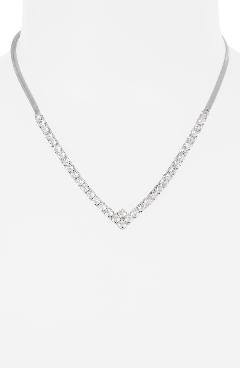 NORDSTROM RACK Cubic Zirconia V-Shape Collar Necklace, Alternate, color,